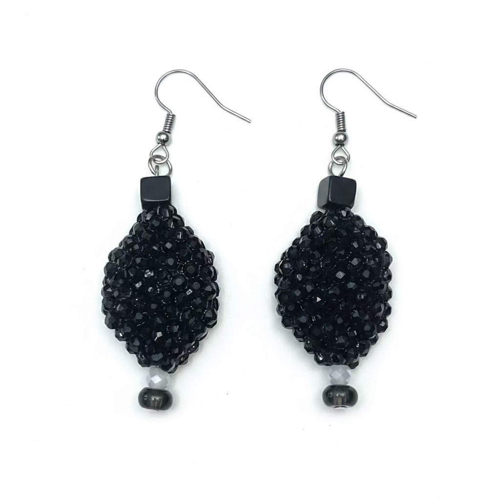 Noir & White Bead Divine Hooks Earrings