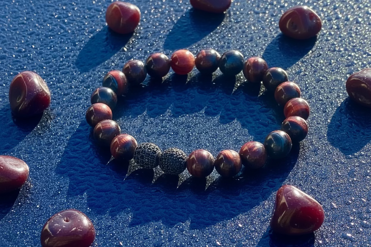 Red Tiger's Eye 12mm Bracelet - Handmade Gemstone
