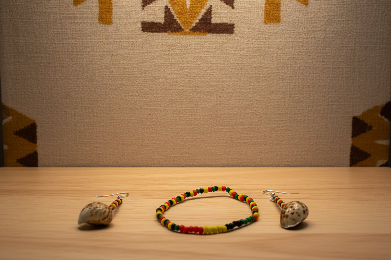 Heritage Glow: Pan-African Colors Afro Shell Earring Set