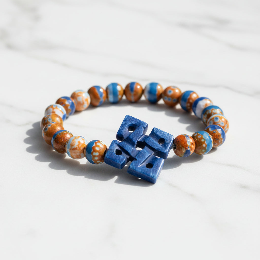 Blue Tibetan Agate: Men's Celtic Knot Bracelet