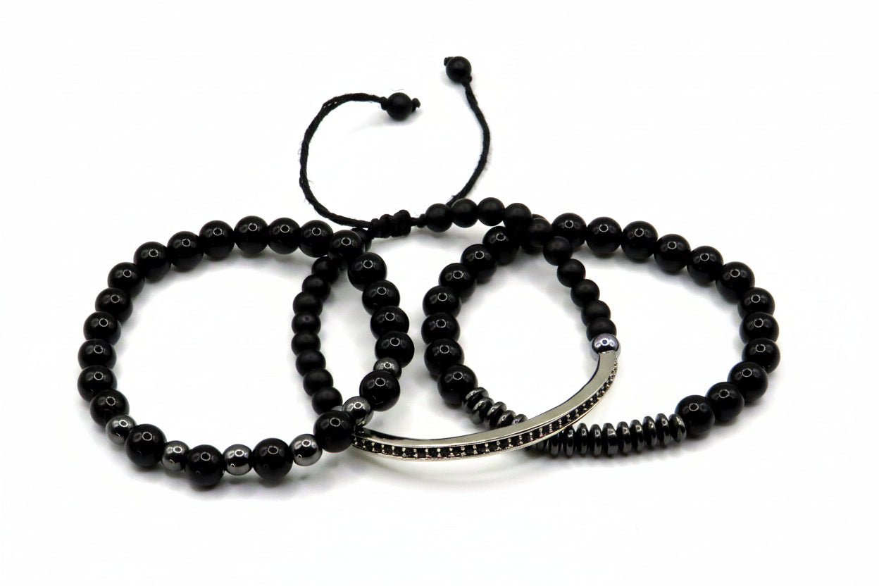 Hematite/Black Onyx Mens Bracelet Set