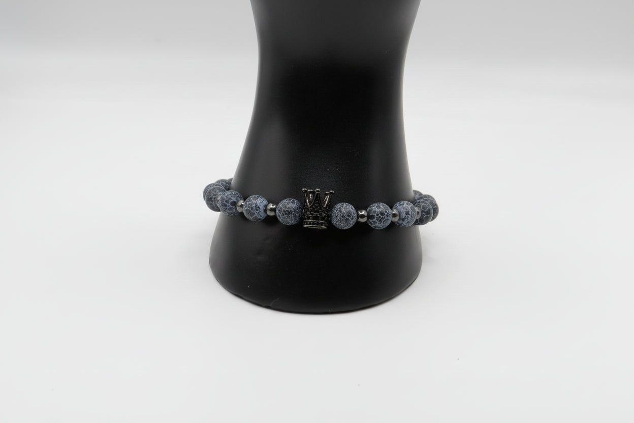 Navy Blue Cracked Agate Bracelet - Leadership & Calm