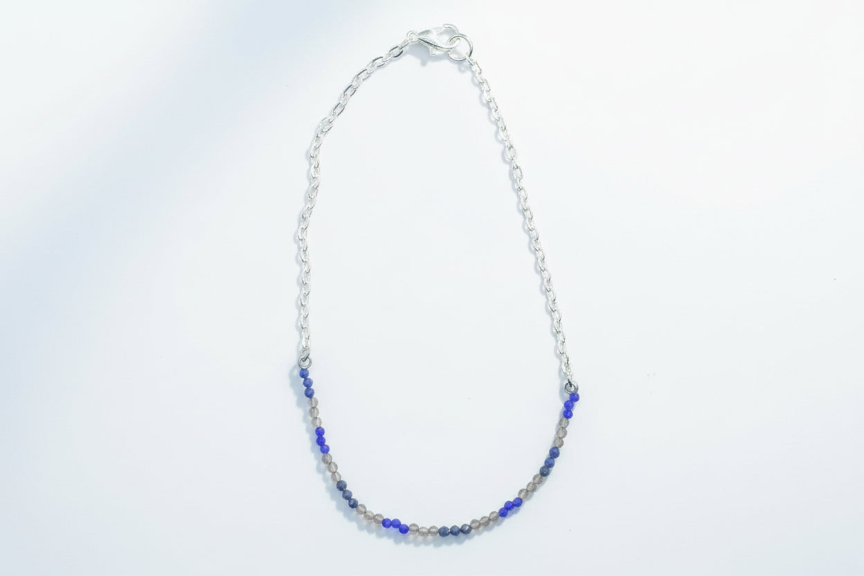 Courage Anklet - 2mm Lapis Lazuli, Obsidian & Sodalite - 26cm Chain with Lobster Clasp