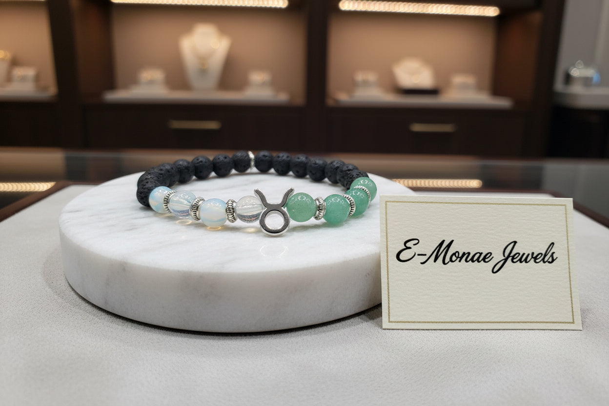 Taurus Zodiac Bracelet - Moonstone & Green Aventurine - 8mm Beads with Taurus Charm - April/May