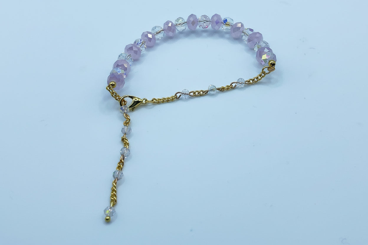 Pink & Clear Crystal: Adjustable Rondelle Bracelet