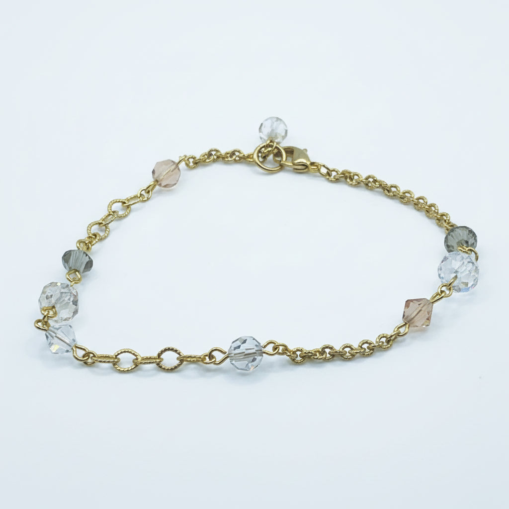 Beauty Anklet - Gold Chain & Crystal Rondelle Beads - 24cm with Lobster Clasp