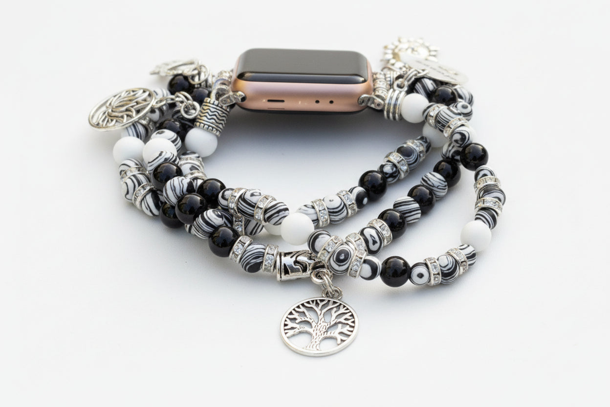 Black and White Malachite Apple Watch Band - E-monaejewels "LLC"