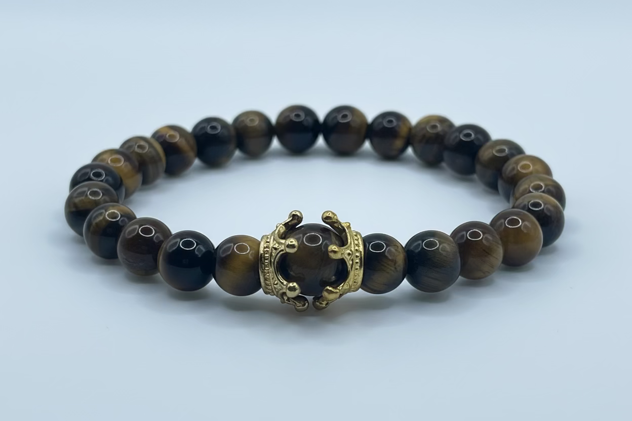 Royal Tiger's Eye: 3-Piece Crown Bracelet Set