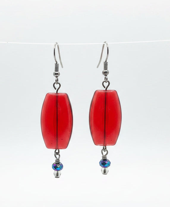 Red earrings with silver hooks 