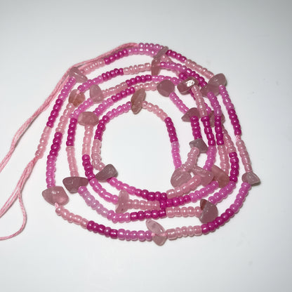 Rose quartz and amethyst with hot pink and like pink seed beads tie on waist beads