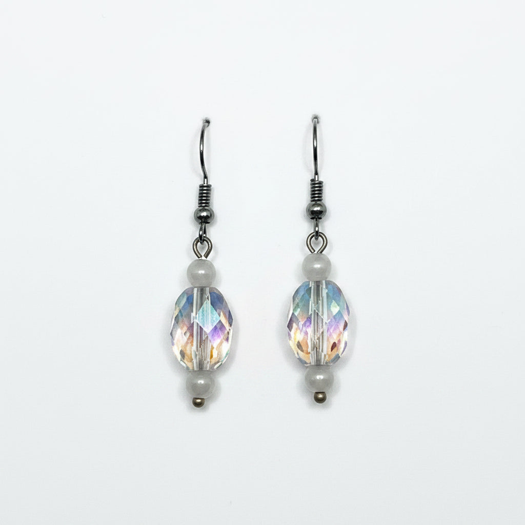 clear and white hook earrings