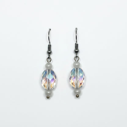 clear and white hook earrings