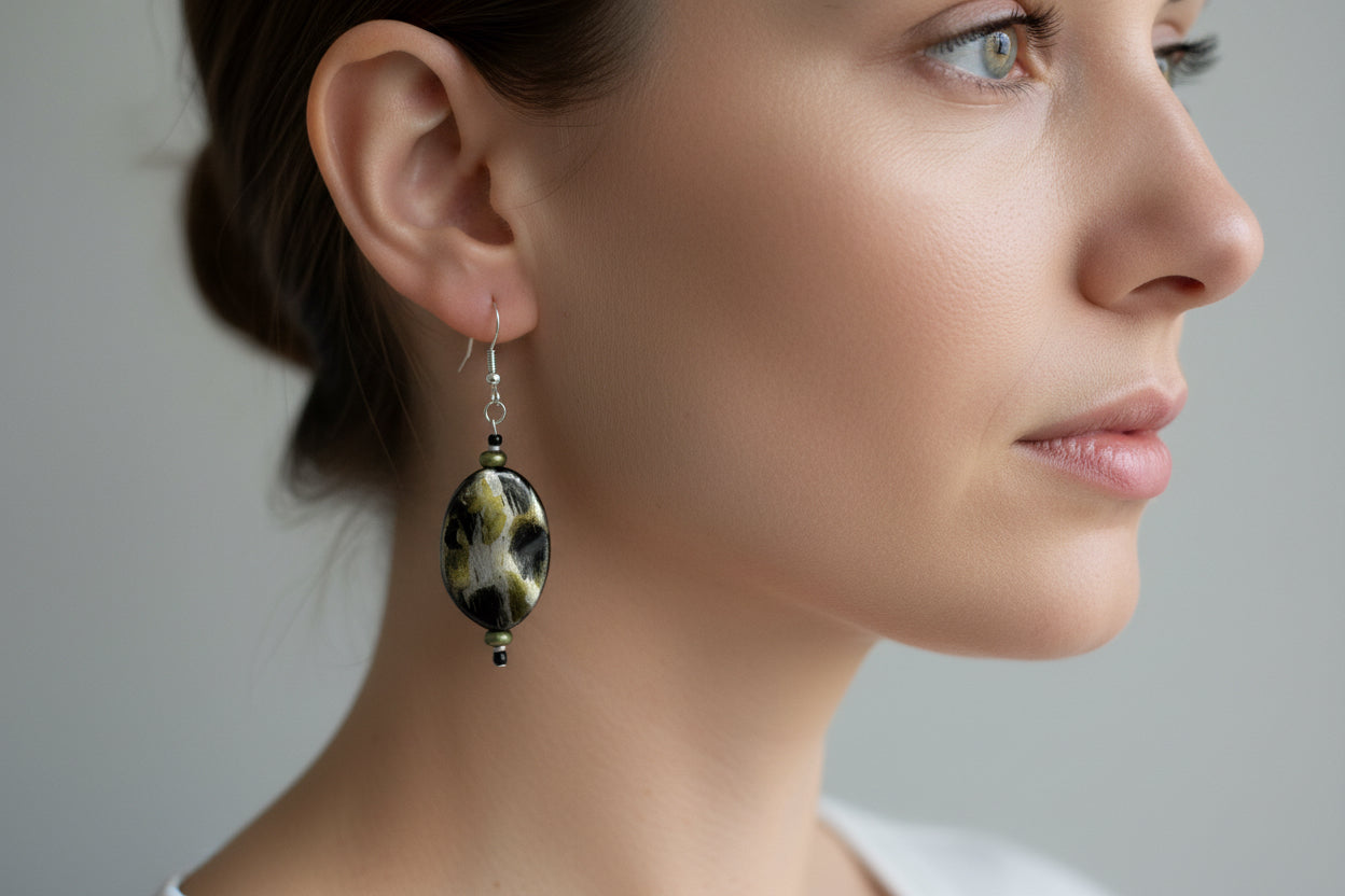 Earth-Tone Mosaic Drop Earrings