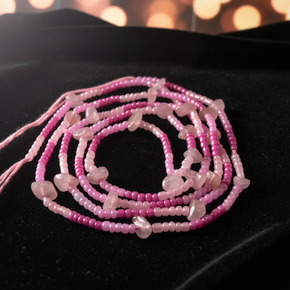 Rose quartz and amethyst with hot pink and like pink seed beads tie on waist beads