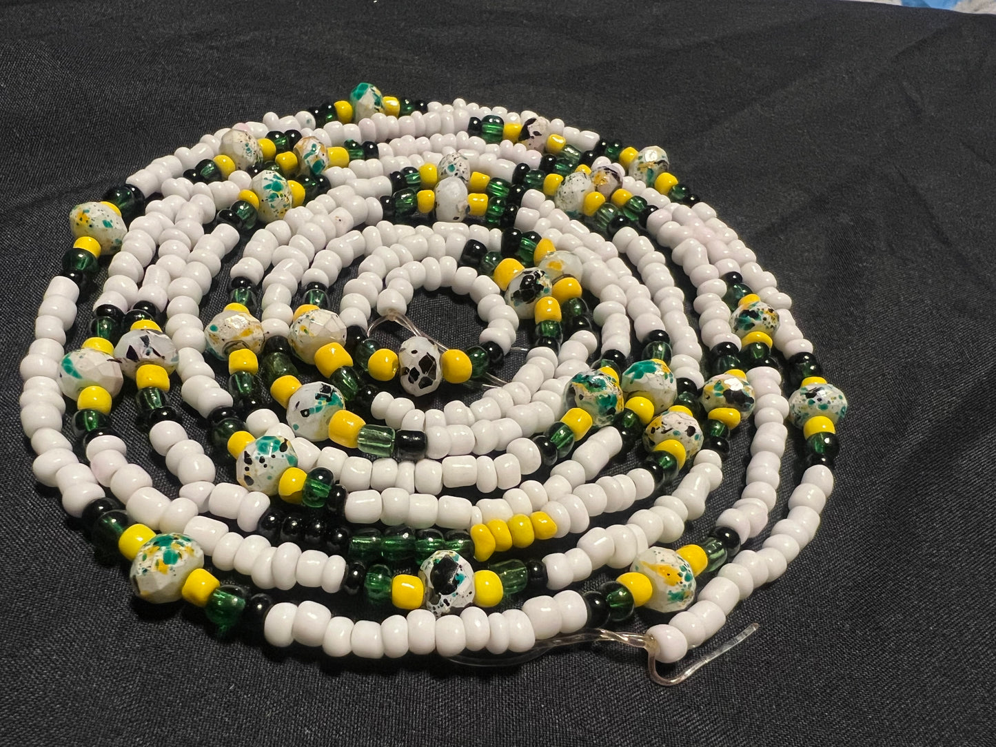Handmade Green, Yellow, Black & White Tie-On Waist Beads