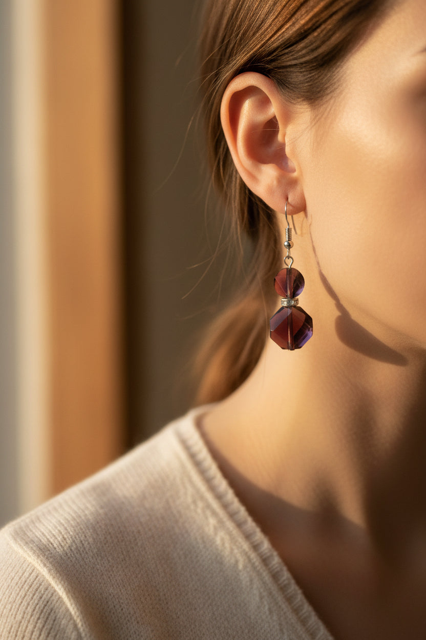 Purple Reign Silver Hook Earrings