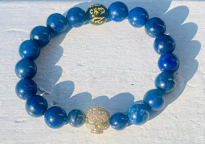 Lapis Lazuli Skull Bracelet - 12mm Healing Gemstone Jewelry