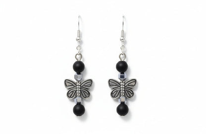 Transformation: Black Onyx & Sterling Silver Butterfly Earrings