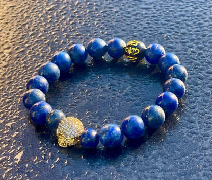 Lapis Lazuli Skull Bracelet - 12mm Healing Gemstone Jewelry