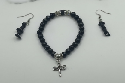 The Shield of Rebirth: Black Obsidian Dragonfly Set