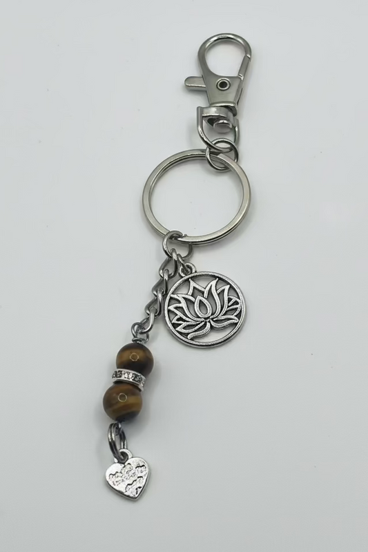 Tiger's Eye Lotus Heart Keychain - Empowerment & Intentional Love