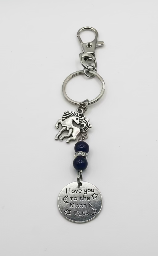 Unicorn Black Obsidian Moon Keychain - Protected Love & Magic