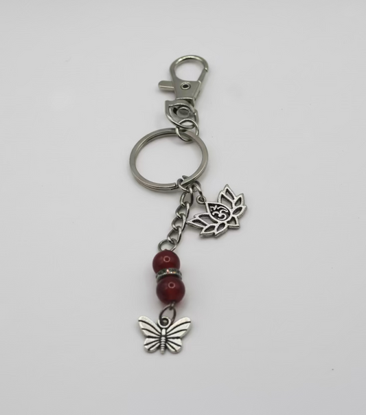 Carnelian Lotus Butterfly Keychain - Transformation & Courage