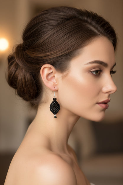 Noir & White Bead Divine Hooks Earrings