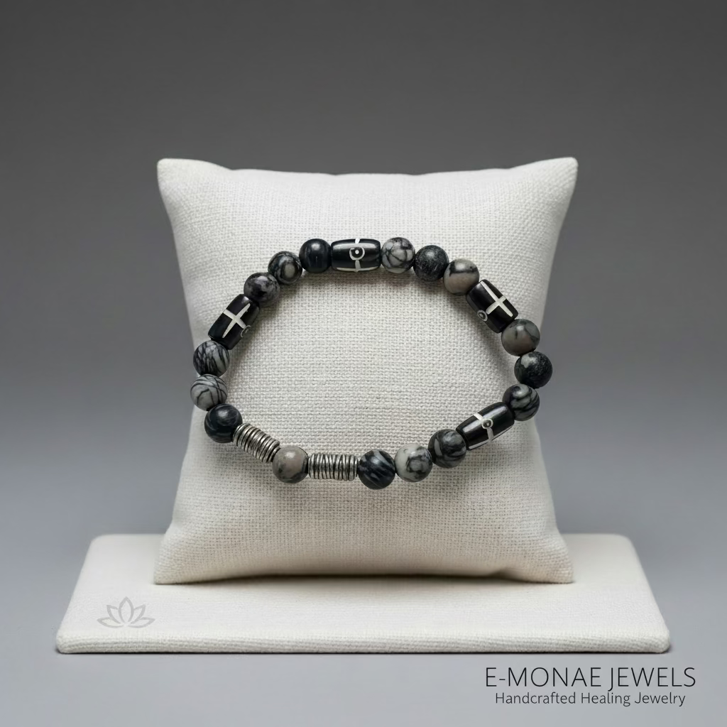 Spiderweb Jasper & Silver Spacers: Ancestral Protection
