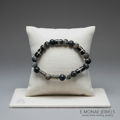 Spiderweb Jasper & Silver Spacers: Ancestral Protection
