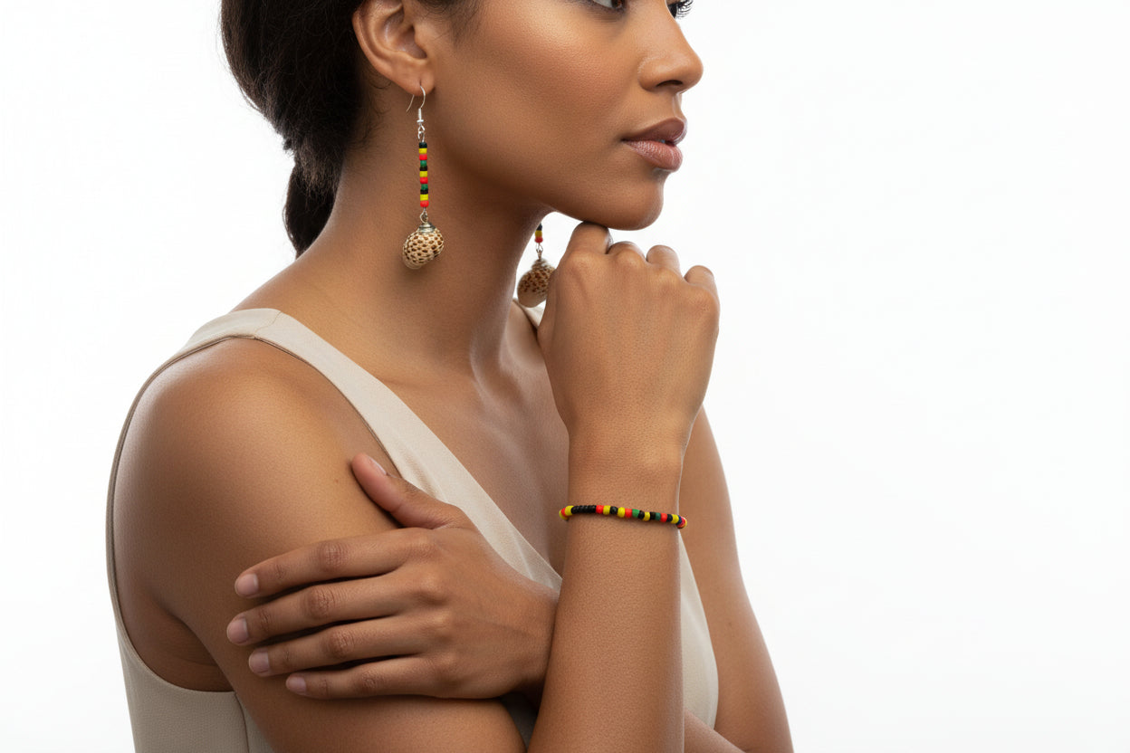 Heritage Glow: Pan-African Colors Afro Shell Earring Set