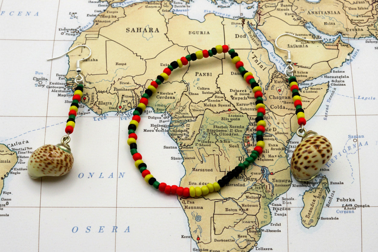 Heritage Glow: Pan-African Colors Afro Shell Earring Set