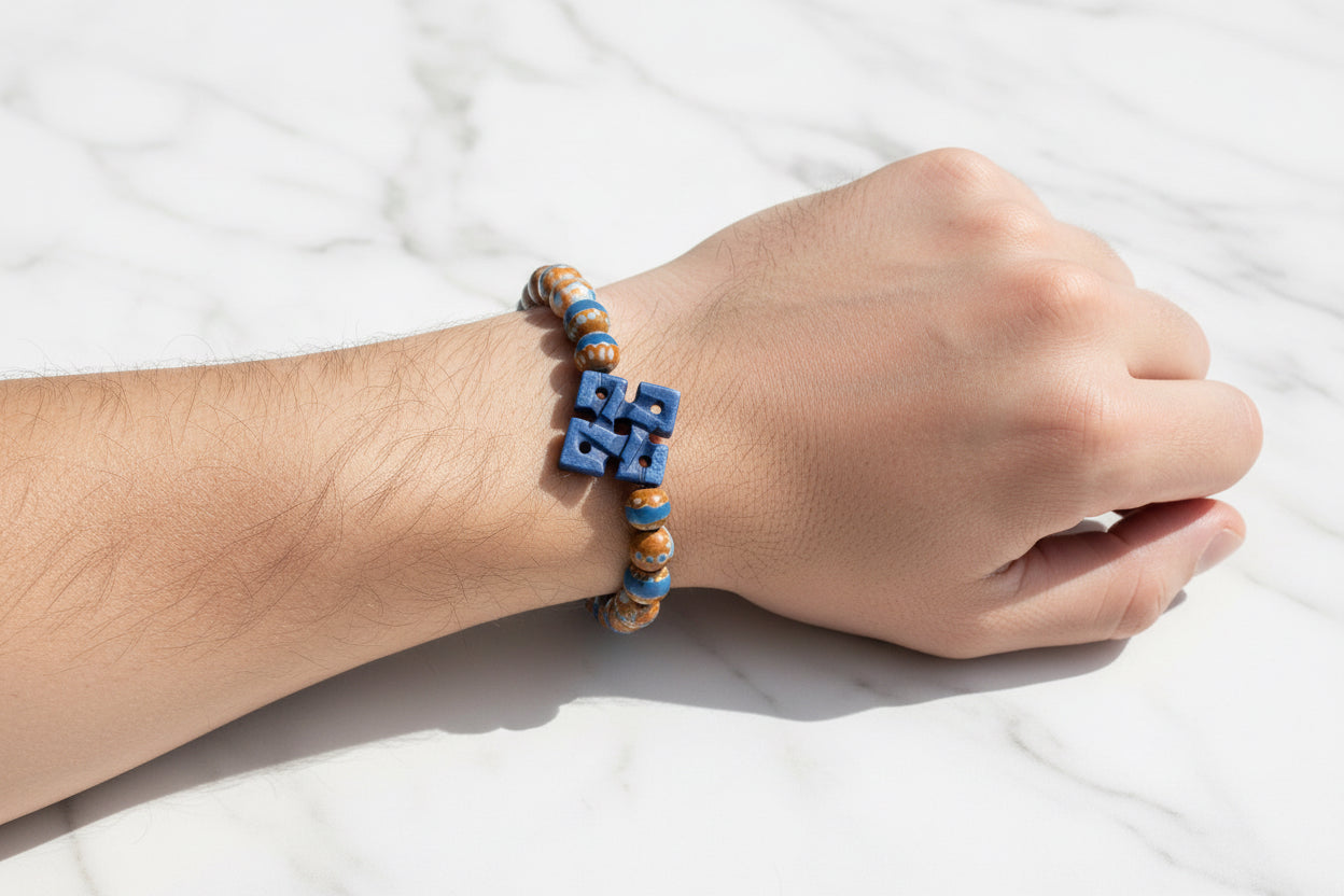 Blue Tibetan Agate: Men's Celtic Knot Bracelet