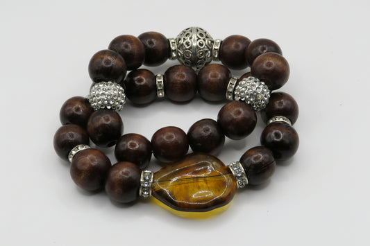 Grounded Majesty Bracelet Set - Wooden Beads, Crown & Lips Charms - Royal Earth Energy