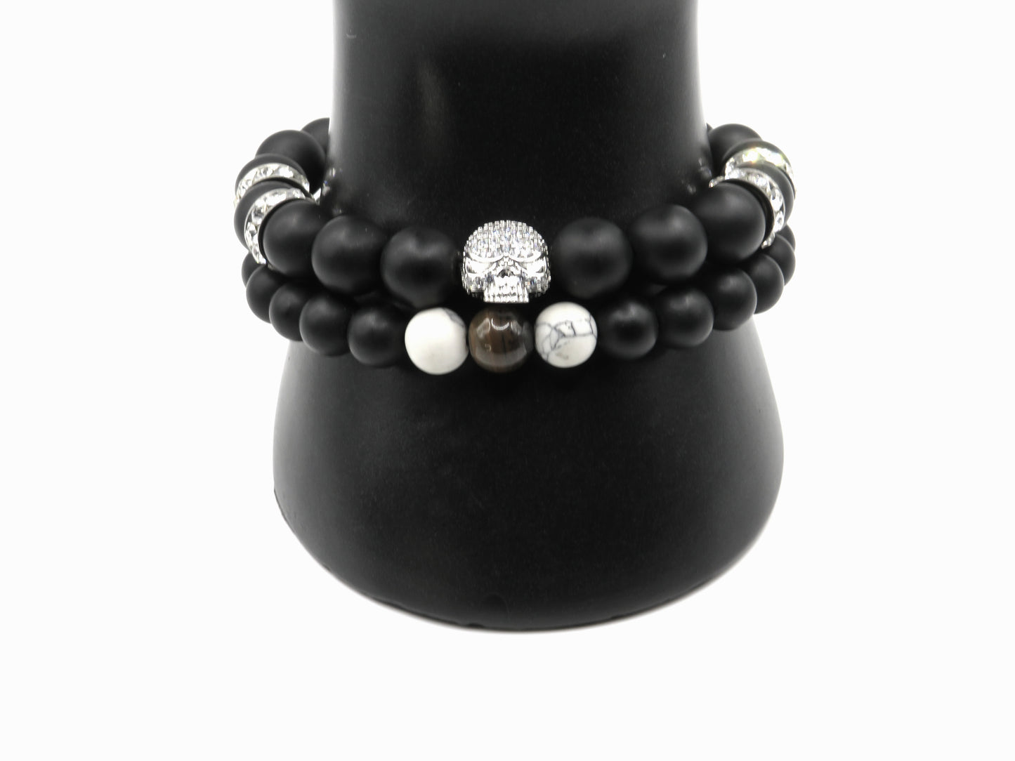 Skull Luxury Men’s Bracelet Set - Black Onyx & Tiger’s Eye