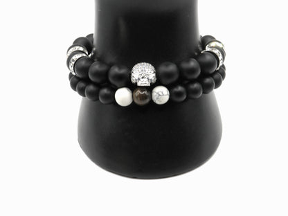 Skull Luxury Men’s Bracelet Set - Black Onyx & Tiger’s Eye