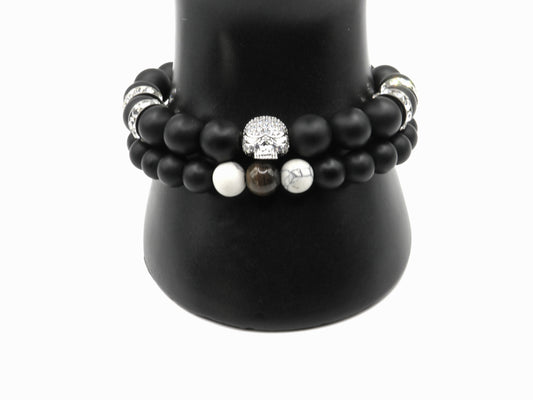 Skull Luxury Men’s Bracelet Set - Black Onyx & Tiger’s Eye