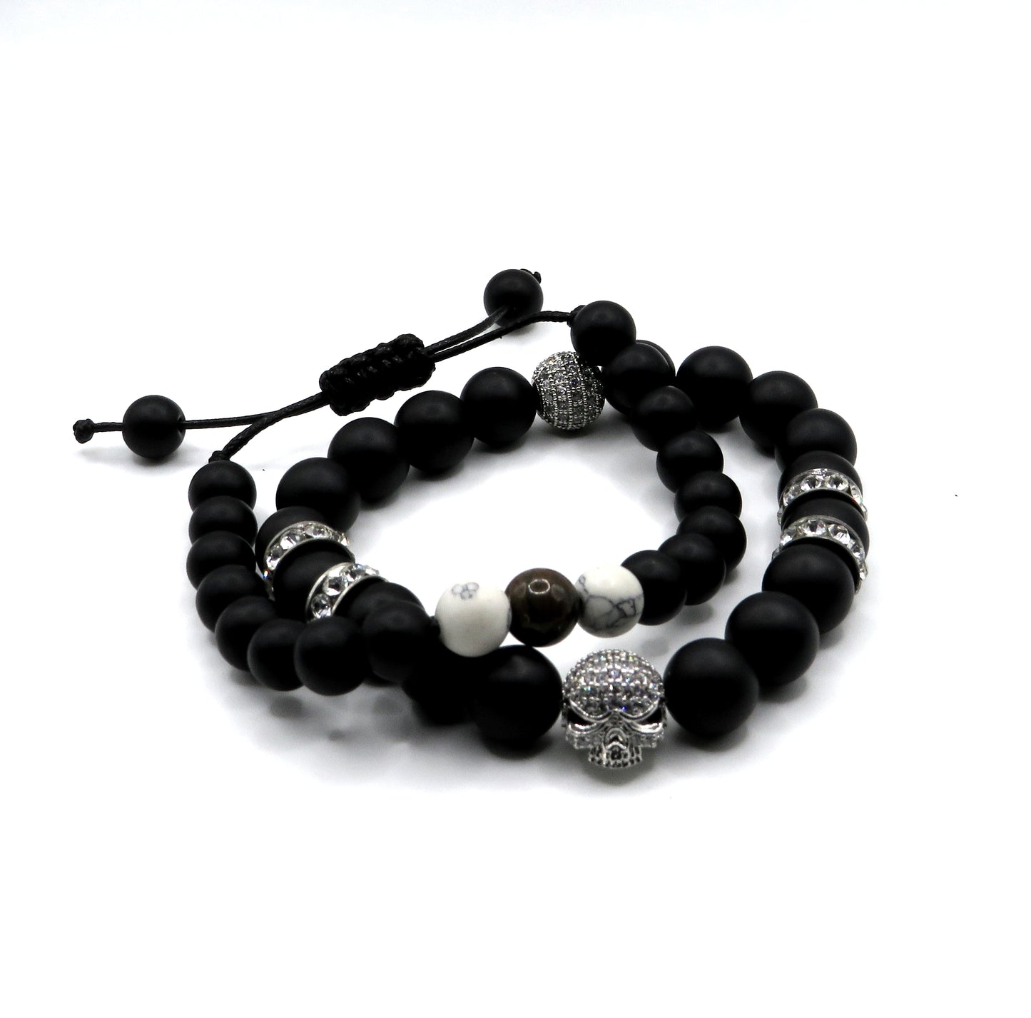 Skull Luxury Men’s Bracelet Set - Black Onyx & Tiger’s Eye