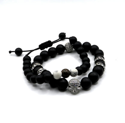 Skull Luxury Men’s Bracelet Set - Black Onyx & Tiger’s Eye