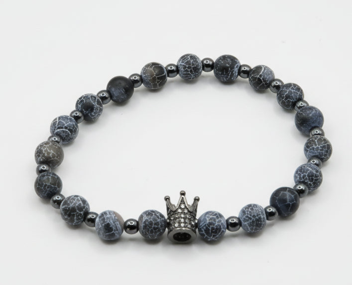 Navy Blue Cracked Agate Bracelet - Leadership & Calm