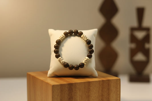 Traveler's Amulet Bracelet - Brown Jasper & African Zigzag Protection Beads - Resilience & Grounding