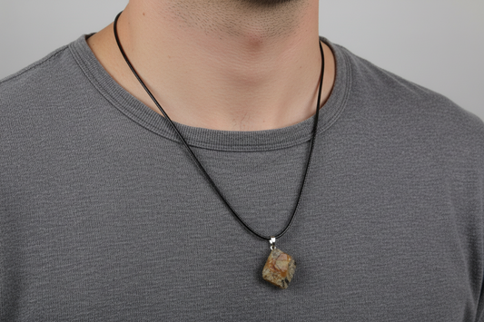Spiderweb Jasper Necklace - Weave Your Destiny - Black Leather Rope - Root Chakra Protection