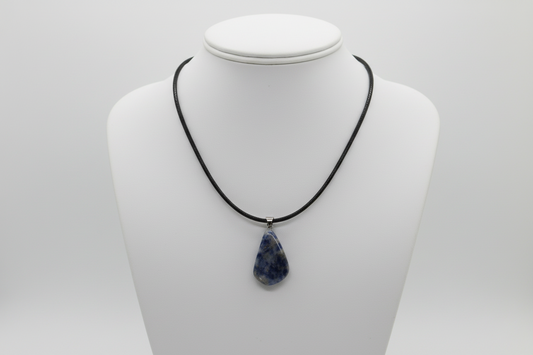 Sodalite Necklace - Deep Calm - Black Leather Rope - Throat & Third Eye Chakra