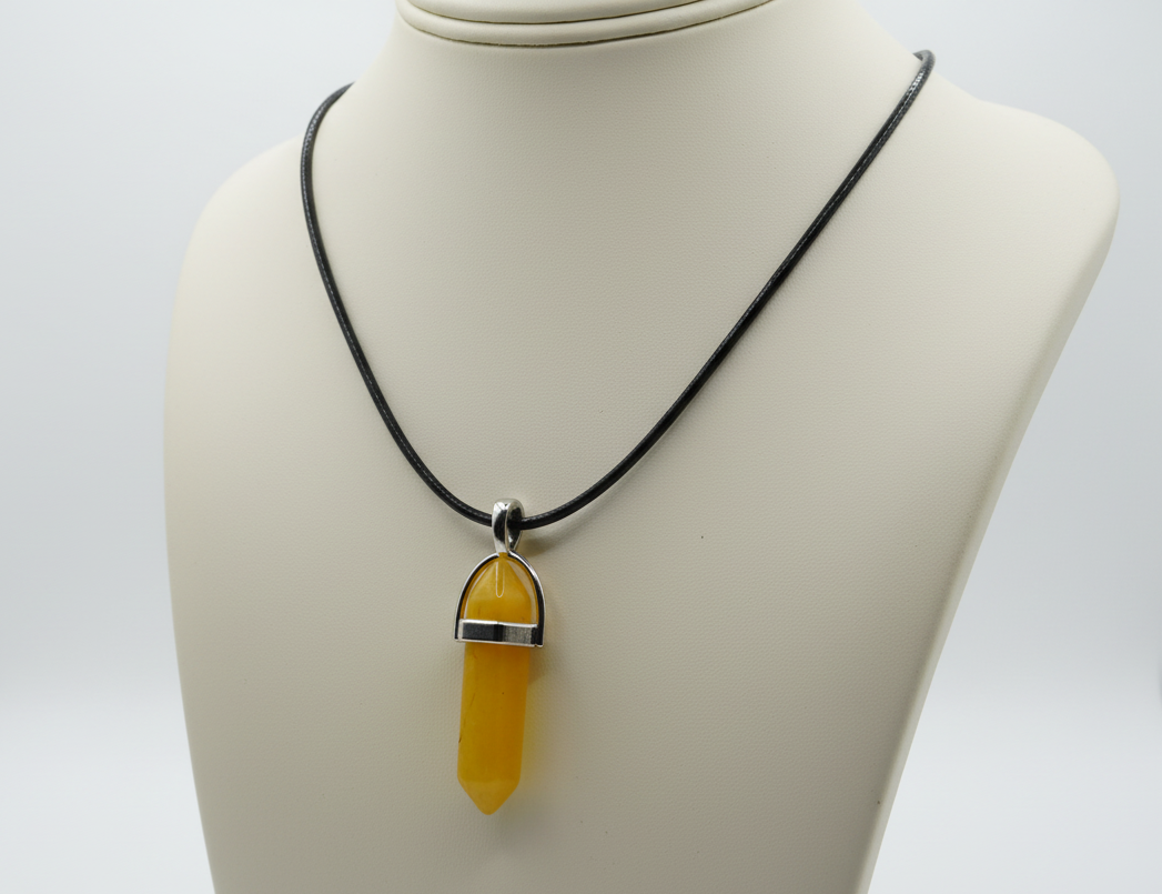 Yellow Jade Hexagonal Point Necklace - Joy, Luck & Self-Confidence - Solar Plexus Chakra