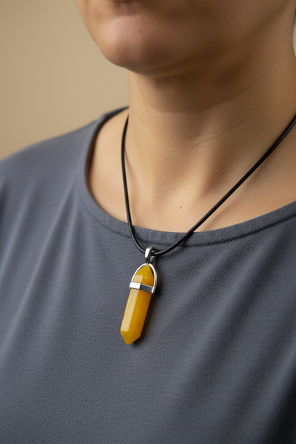Yellow Jade Hexagonal Point Necklace - Joy, Luck & Self-Confidence - Solar Plexus Chakra