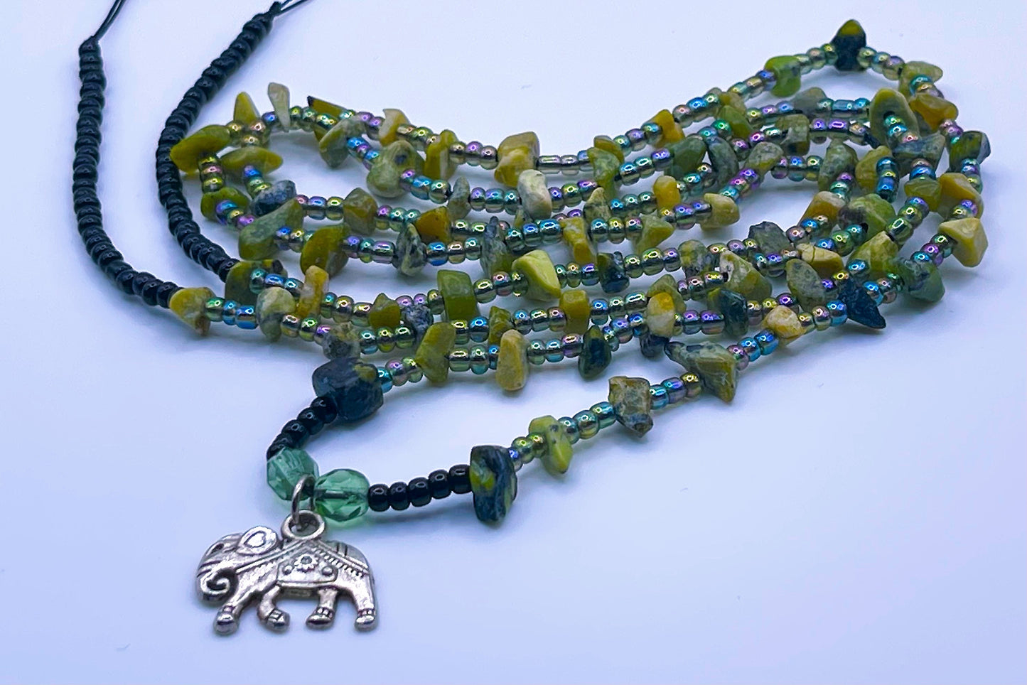 Elephant Wisdom: Serpentine & Earth Green Tie-On Waist Beads