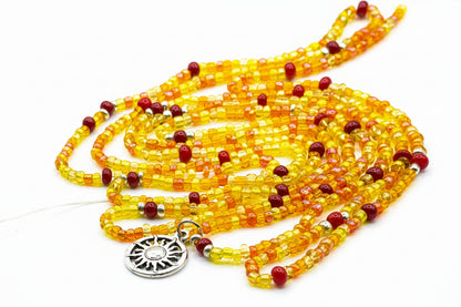Confidence Waist Beads - Yellow, Orange & Red with Sun Charm - 53 Inches Tie-On
