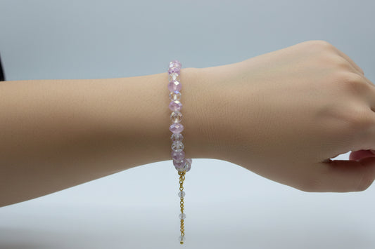 Light Pink & Clear Crystal Rondelle Bead Bracelet - 8mm Adjustable