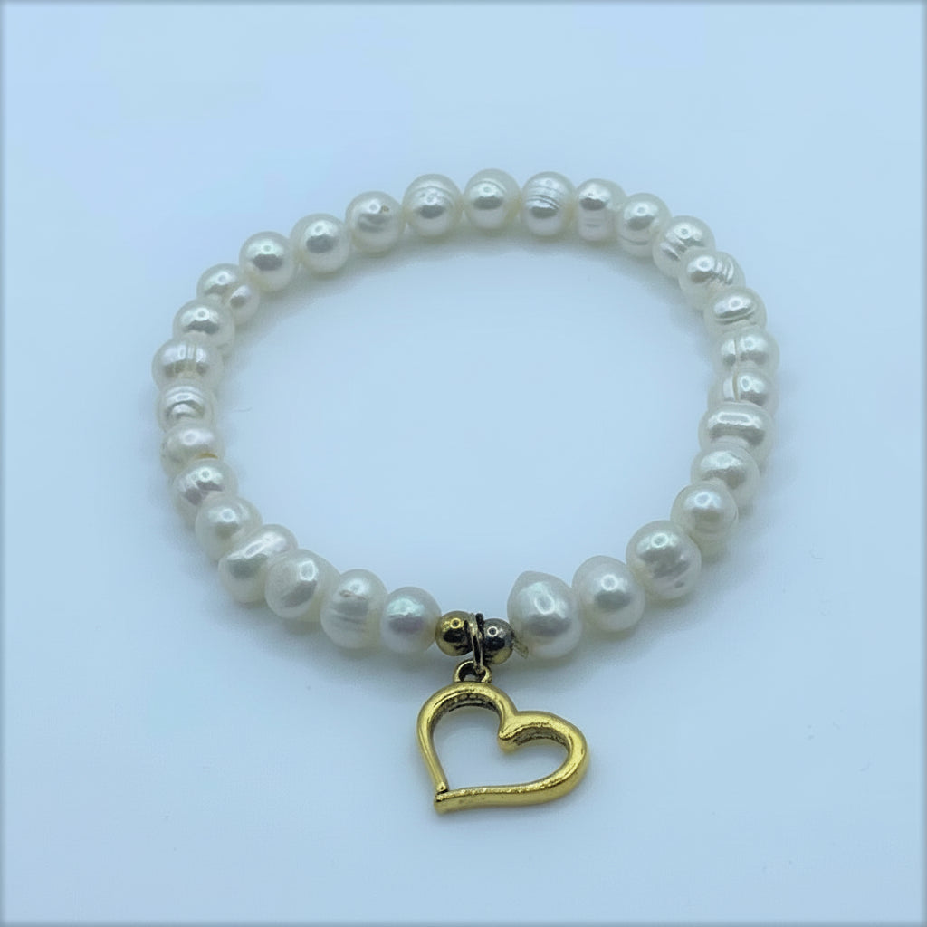 Harmony Freshwater Pearl & Heart Charm Bracelet