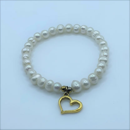 Harmony Freshwater Pearl & Heart Charm Bracelet
